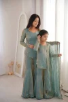 NEW ARRIVAL FENDY SILK EMBROIDERY SEQUENCE WORK MOTHER DAUGHTER SET RAMA