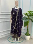 NEW ARRIVAL FENDY SILK EMBROIDERY SEQUENCE ZARI WORK GOWN BOTTOM WITH DUPATTA FESTIVE WEAR WHOLESALE PRICE ETHNIC GARMENT (19)