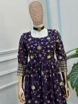 NEW ARRIVAL FENDY SILK EMBROIDERY SEQUENCE ZARI WORK GOWN BOTTOM WITH DUPATTA FESTIVE WEAR WHOLESALE PRICE ETHNIC GARMENT (19)