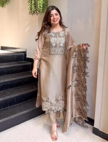NEW ARRIVAL GMY SILK EMBROIDERY WITH CUT WORK TOP BOTTOM WITH DUPATTA CREAM