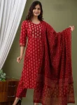 NEW ARRIVAL KOTA CHECKS COTTON PRINT WORK TOP BOTTOM WITH DUPATTA MAROON