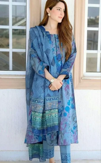 NEW ARRIVAL KOTA CHECKS COTTON PRINT WORK TOP BOTTOM WITH DUPATTA BLUE