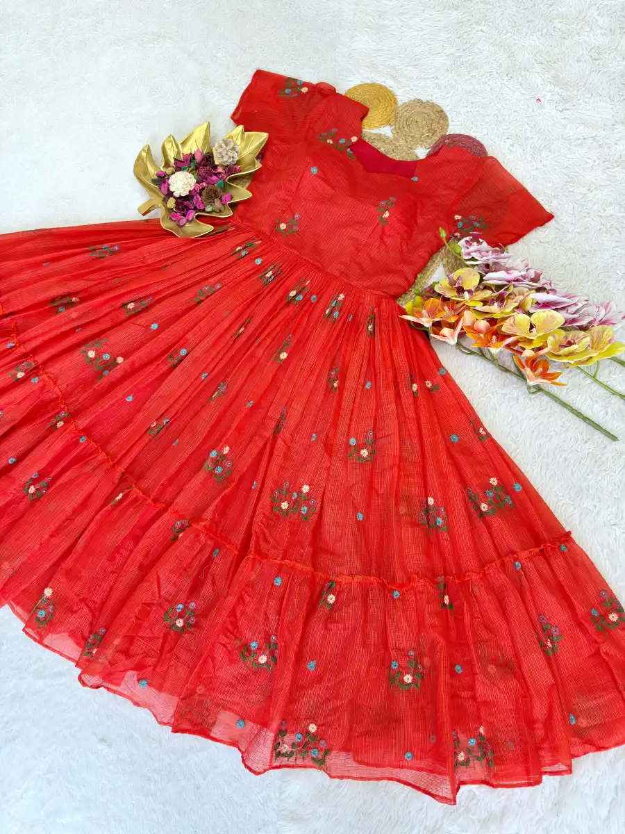 NEW ARRIVAL KOTA CHECKS EMBROIDERED WORK ONE PIECE DRESS DAILY WEAR WHOLESALE PRICE ETHNIC GARMENT (9)