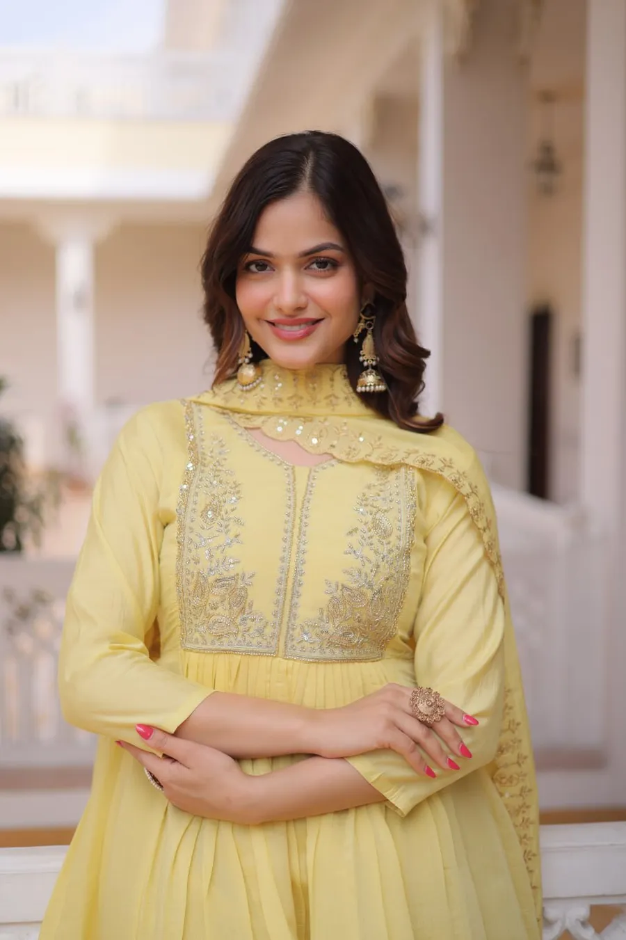 NEW ARRIVAL MUL CHANDERI BEADS EMBROIDERY WORK TOP BOTTOM WITH DUPATTA FESTIVE WEAR WHOLESALE PRICE ETHNIC GARMENT (23)