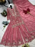 NEW ARRIVAL NATURAL CREPE EMBROIDERY AND SEQUENCE WORK TOP PALAZZO WITH DUPATTA WEDDING WEAR WHOLESALE PRICE ETHNIC GARMENT (2)