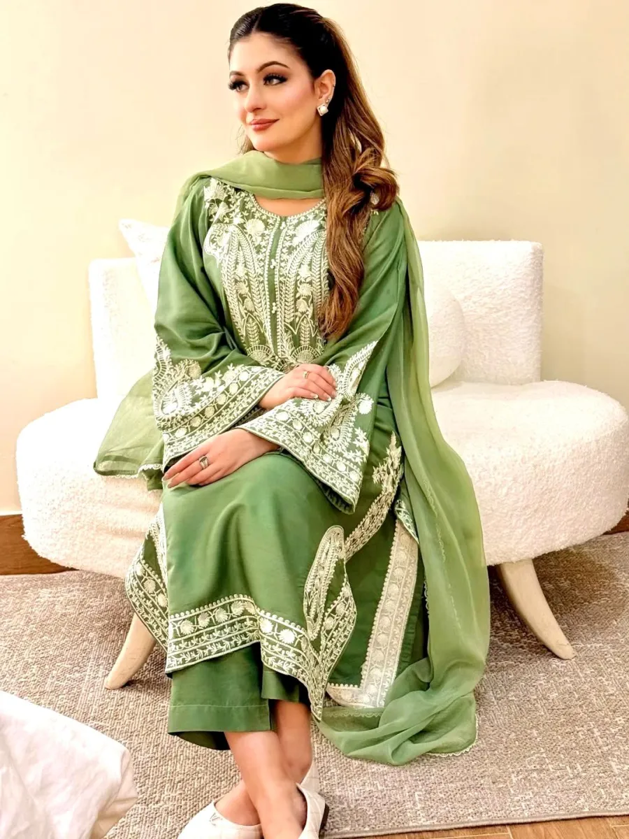 NEW ARRIVAL ORGANZA SILK EMBROIDERY WORK TOP PALAZZO WITH DUPATTA FESTIVE WEAR WHOLESALE PRICE ETHNIC GARMENT (2)