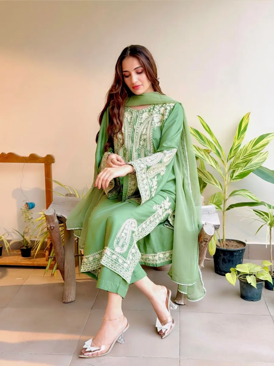 NEW ARRIVAL ORGANZA SILK EMBROIDERY WORK TOP PALAZZO WITH DUPATTA FESTIVE WEAR WHOLESALE PRICE ETHNIC GARMENT (8)