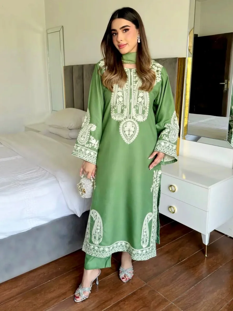 NEW ARRIVAL ORGANZA SILK EMBROIDERY WORK TOP PALAZZO WITH DUPATTA FESTIVE WEAR WHOLESALE PRICE ETHNIC GARMENT (9)