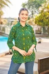 NEW ARRIVAL POLY RAYON PRINT WORK TOP GREEN