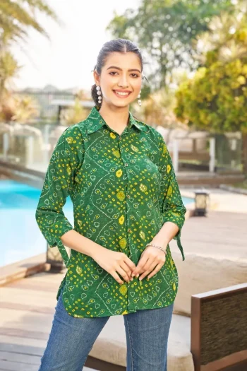 NEW ARRIVAL POLY RAYON PRINT WORK TOP GREEN