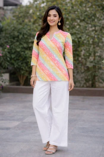 NEW ARRIVAL RAYON DIGITAL PRINT WORK TOP PALAZZO SET PINK AND YELLOW