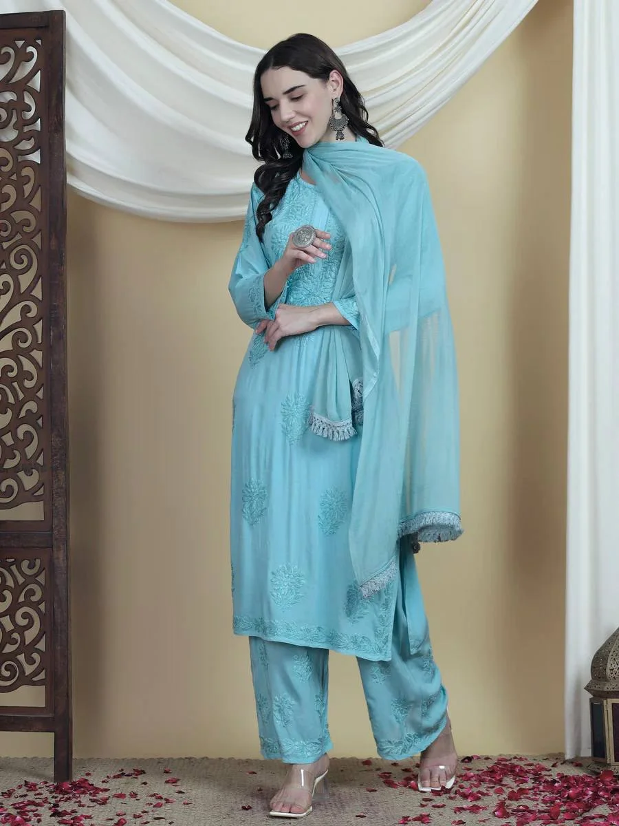NEW ARRIVAL RAYON EMBROIDERY WORK TOP PALAZZO WITH DUPATTA DAILY WEAR WHOLESALE PRICE ETHNIC GARMENT (2)