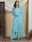NEW ARRIVAL RAYON EMBROIDERY WORK TOP PALAZZO WITH DUPATTA SKY