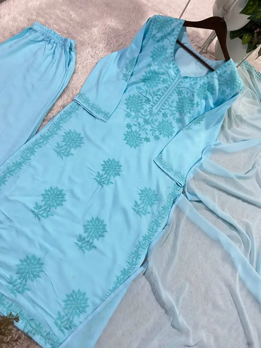 NEW ARRIVAL RAYON EMBROIDERY WORK TOP PALAZZO WITH DUPATTA DAILY WEAR WHOLESALE PRICE ETHNIC GARMENT (7)