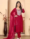 NEW ARRIVAL RAYON SEQUENCE EMBROIDERY WORK TOP BOTTOM WITH DUPATTA RED