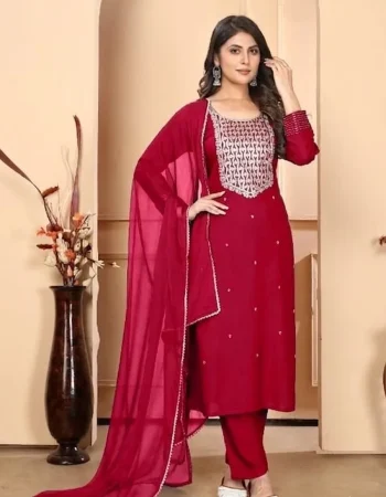 NEW ARRIVAL RAYON SEQUENCE EMBROIDERY WORK TOP BOTTOM WITH DUPATTA RED