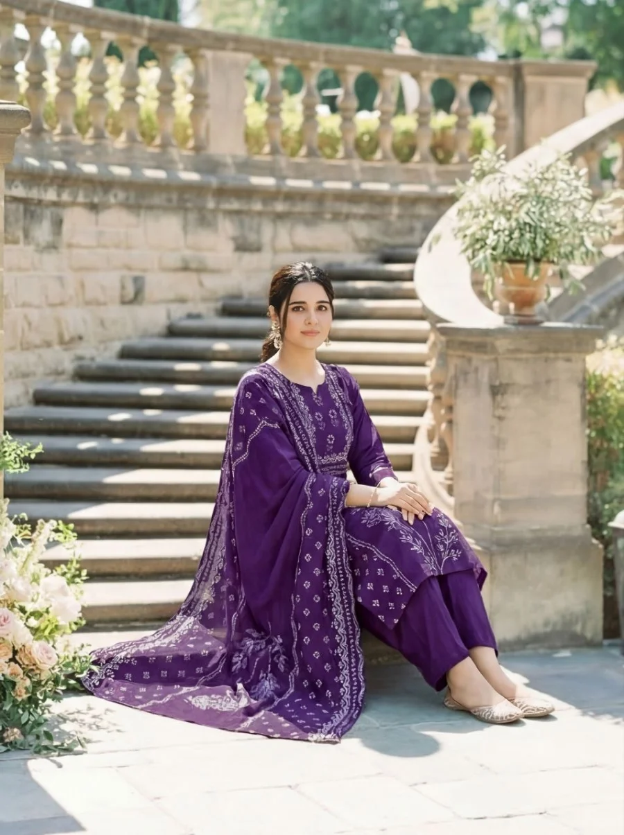 ODERN MUSLIN POSITION HAND PRINTED WORK TOP BOTTOM WITH DUPATTA DAILY WEAR WHOLESALE PRICE ETHNIC GARMENT (1)