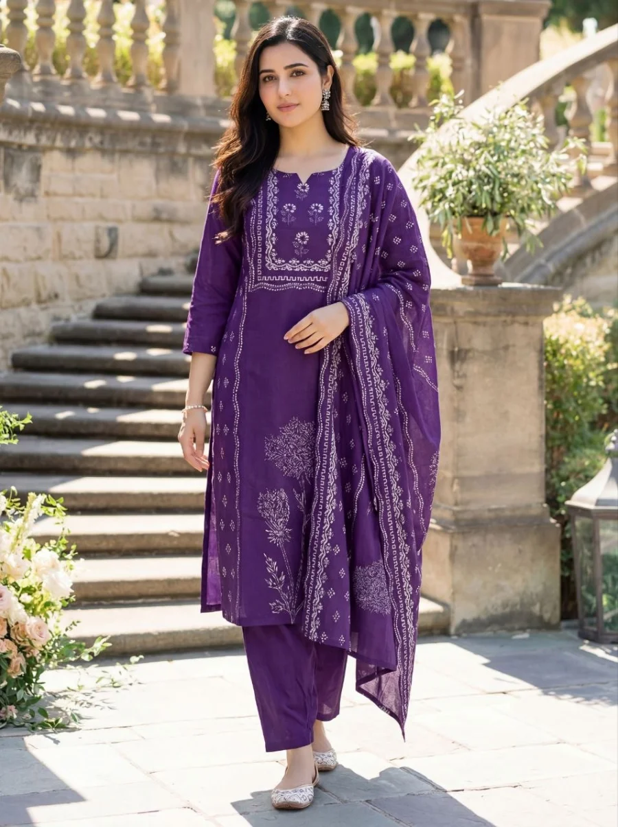 ODERN MUSLIN POSITION HAND PRINTED WORK TOP BOTTOM WITH DUPATTA DAILY WEAR WHOLESALE PRICE ETHNIC GARMENT (2)