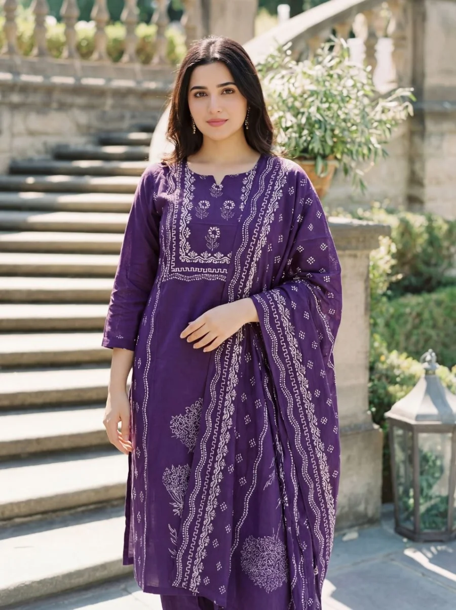 ODERN MUSLIN POSITION HAND PRINTED WORK TOP BOTTOM WITH DUPATTA DAILY WEAR WHOLESALE PRICE ETHNIC GARMENT (3)