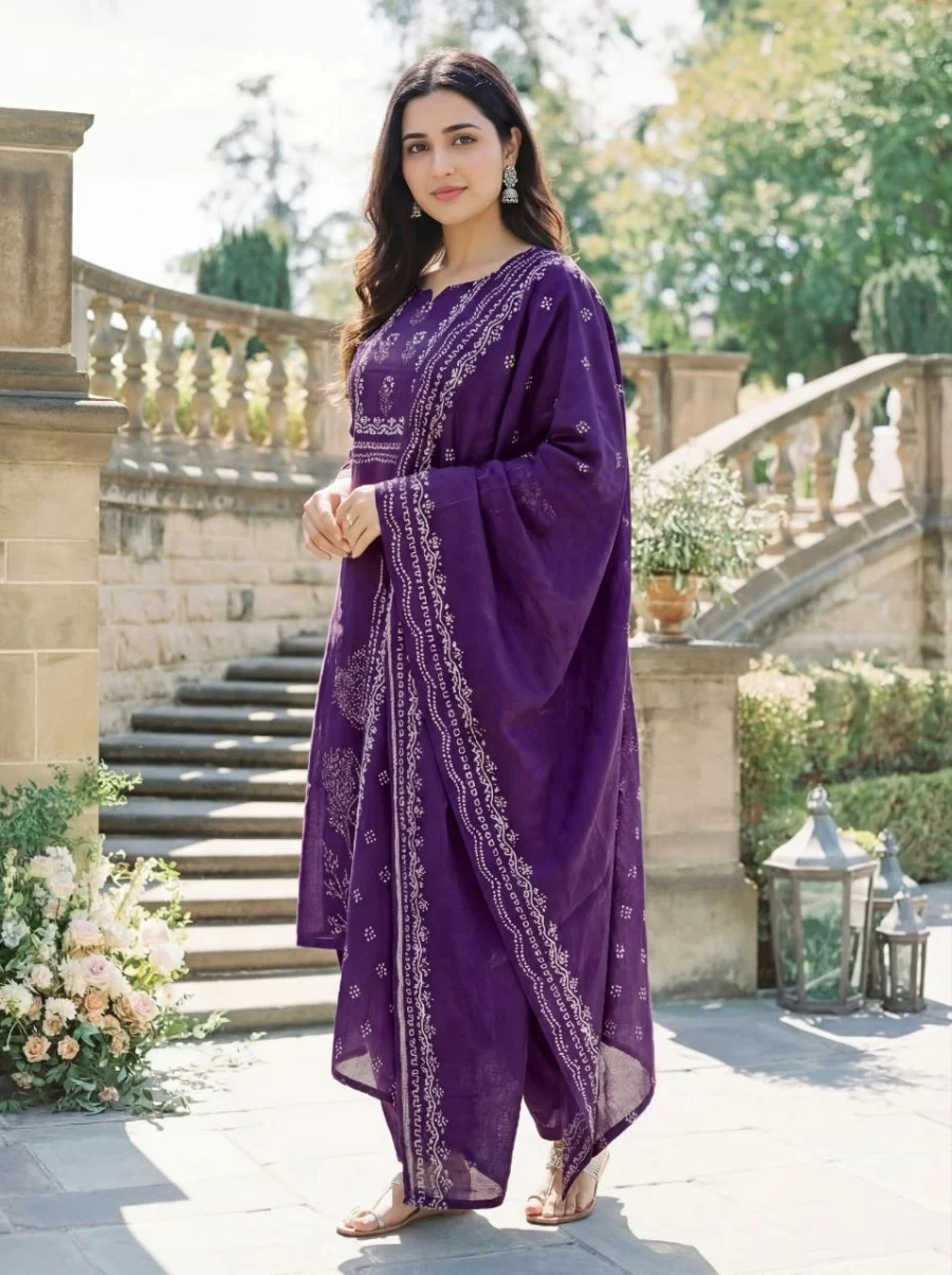 ODERN MUSLIN POSITION HAND PRINTED WORK TOP BOTTOM WITH DUPATTA DAILY WEAR WHOLESALE PRICE ETHNIC GARMENT (4)