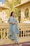 RICH LOOK CHANDERI SILK EMBROIDERY WORK TOP BOTTOM WITH DUPATTA FESTIVE WEAR WHOLESALE PRICE ETHNIC GARMENT (6)