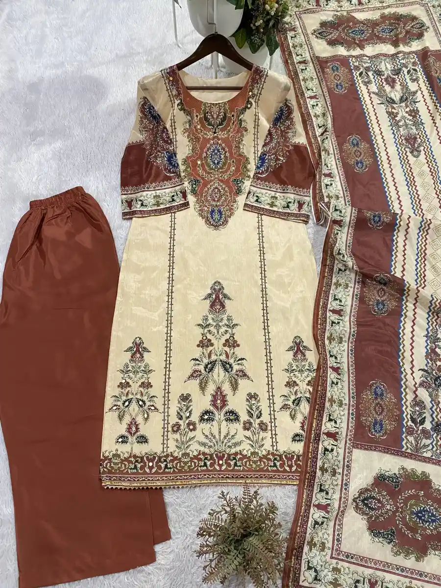 RICH LOOK CHINON PRINTED WORK TOP BOTTOM DUPATTA FESTIVE WEAR WHOLESALE PRICE ETHNIC GARMENT (2)