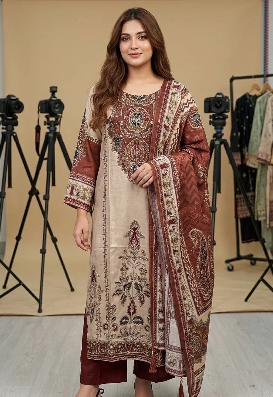 RICH LOOK CHINON PRINTED WORK TOP BOTTOM DUPATTA FESTIVE WEAR WHOLESALE PRICE ETHNIC GARMENT (3)