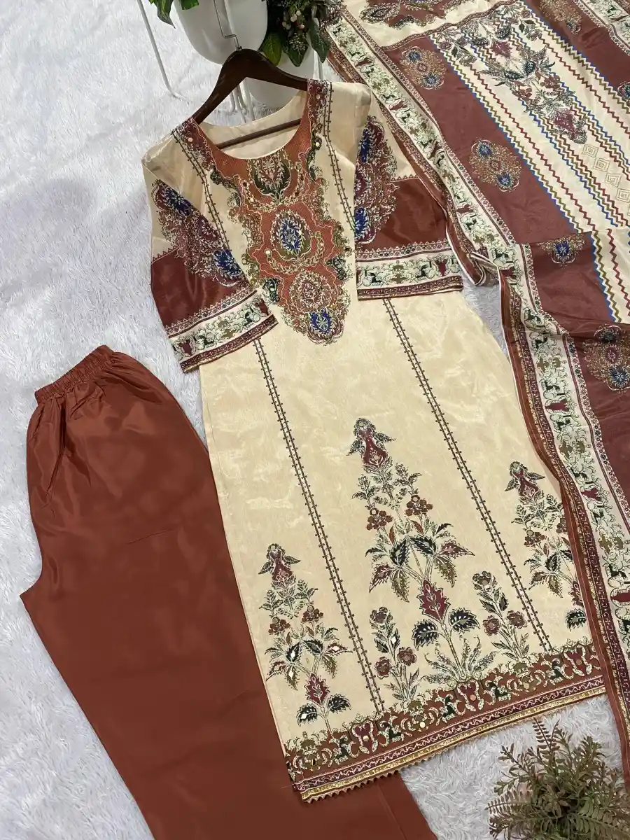 RICH LOOK CHINON PRINTED WORK TOP BOTTOM DUPATTA FESTIVE WEAR WHOLESALE PRICE ETHNIC GARMENT (4)