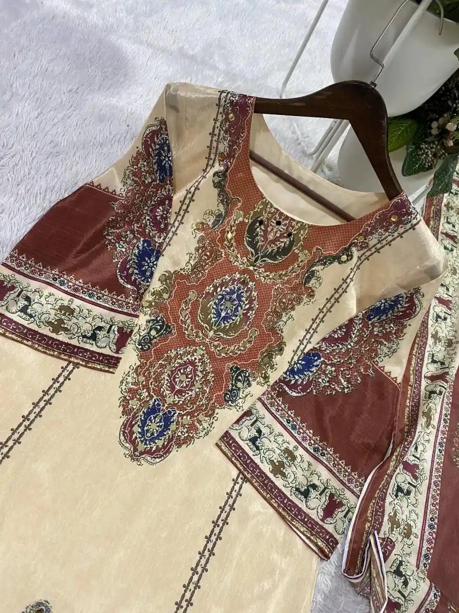 RICH LOOK CHINON PRINTED WORK TOP BOTTOM DUPATTA FESTIVE WEAR WHOLESALE PRICE ETHNIC GARMENT (5)