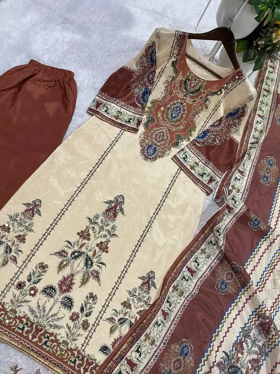 RICH LOOK CHINON PRINTED WORK TOP BOTTOM DUPATTA FESTIVE WEAR WHOLESALE PRICE ETHNIC GARMENT (6)