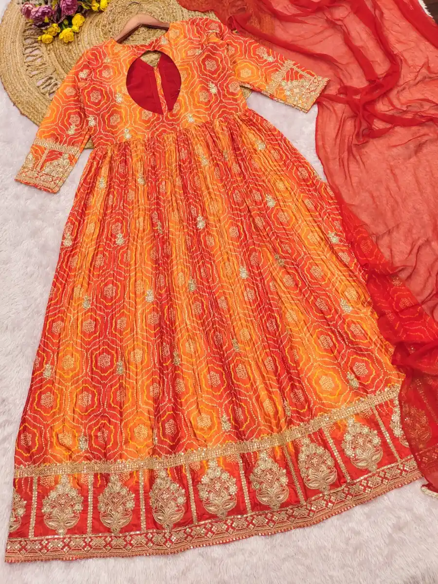 RICH LOOK CHINON SILK EMBROIDERY SEQUENCE & CODING WITH DIGITAL PRINT WORK GOWN BOTTOM WITH DUPATTA FESTIVE WEAR WHOLESALE PRICE ETHNIC GARMENT (5)