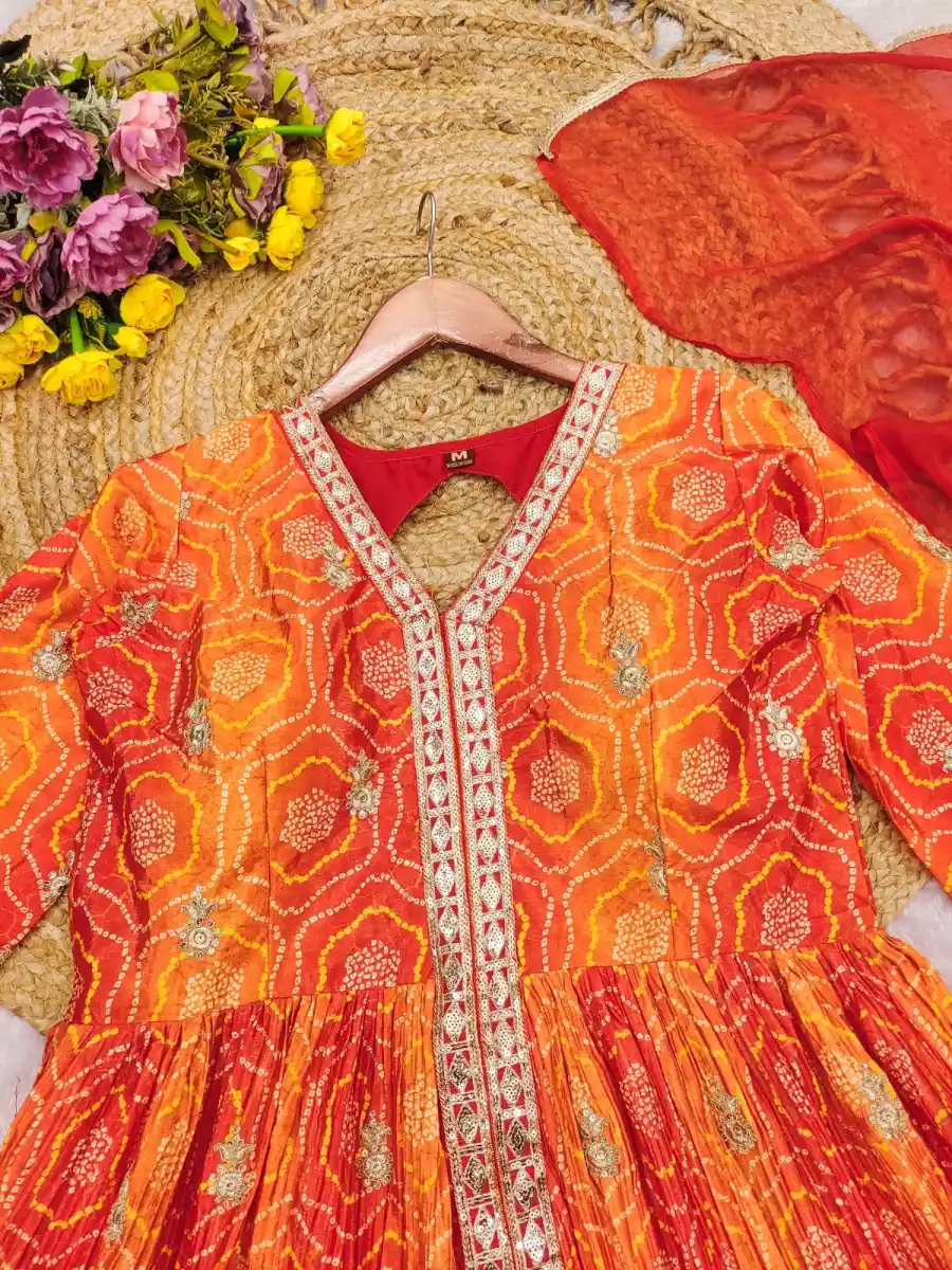 RICH LOOK CHINON SILK EMBROIDERY SEQUENCE & CODING WITH DIGITAL PRINT WORK GOWN BOTTOM WITH DUPATTA FESTIVE WEAR WHOLESALE PRICE ETHNIC GARMENT (6)