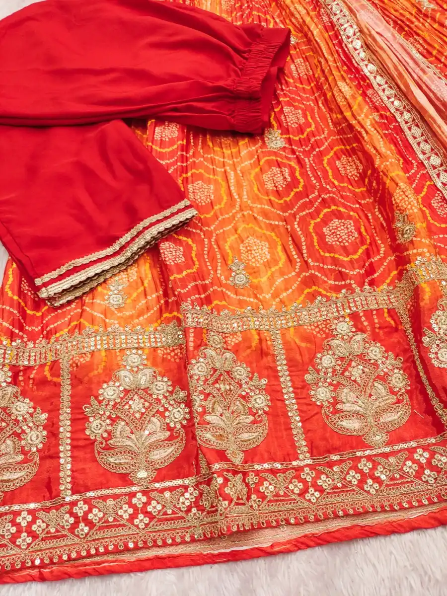 RICH LOOK CHINON SILK EMBROIDERY SEQUENCE & CODING WITH DIGITAL PRINT WORK GOWN BOTTOM WITH DUPATTA FESTIVE WEAR WHOLESALE PRICE ETHNIC GARMENT (7)