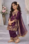 RICH LOOK CHINON SILK EMBROIDERY SEQUENCE WORK KID’S TOP BOTTOM WITH DUPATTA FESTIVE WEAR WHOLESALE PRICE ETHNIC GARMENT (1)