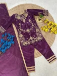 RICH LOOK CHINON SILK EMBROIDERY SEQUENCE WORK KID’S TOP BOTTOM WITH DUPATTA FESTIVE WEAR WHOLESALE PRICE ETHNIC GARMENT (1)