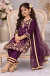 RICH LOOK CHINON SILK EMBROIDERY SEQUENCE WORK KID’S TOP BOTTOM WITH DUPATTA FESTIVE WEAR WHOLESALE PRICE ETHNIC GARMENT (1)