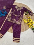RICH LOOK CHINON SILK EMBROIDERY SEQUENCE WORK KID’S TOP BOTTOM WITH DUPATTA FESTIVE WEAR WHOLESALE PRICE ETHNIC GARMENT (1)