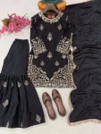 RICH LOOK CHINON SILK SEQUENCE & ZARI EMBROIDERY WORK TOP SHARARA WITH DUPATTA FESTIVE WEAR WHOLESALE PRICE ETHNIC GARMENT (5)