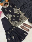 RICH LOOK CHINON SILK SEQUENCE & ZARI EMBROIDERY WORK TOP SHARARA WITH DUPATTA FESTIVE WEAR WHOLESALE PRICE ETHNIC GARMENT (5)