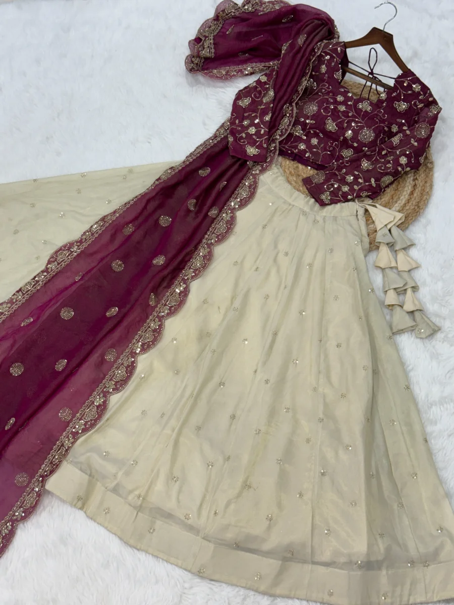 RICH LOOK COSMOS ZARI & SEQUENCE EMBROIDERED WORK LEHENGA CHOLI WITH DUPATTA WEDDING WEAR WHOLESALE PRICE ETHNIC GARMENT (1)