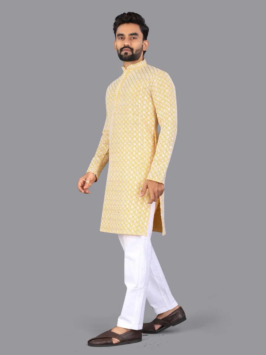 RICH LOOK COTTON CHIKANKARI EMBROIDERY WORK MEN'S KURTA PAYJAMA FESTIVE WEAR WHOLESALE PRICE ETHNIC GARMENT (19)