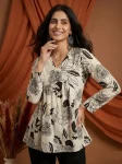 RICH LOOK COTTON PRINTED WORK ONLY TOP OFF WHITE AND BLACK