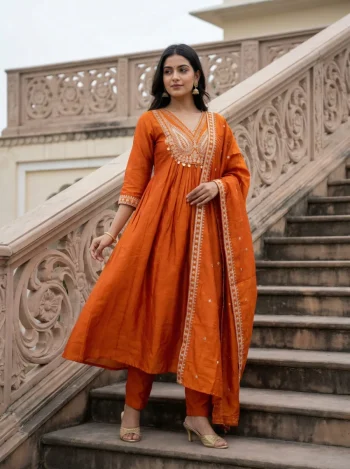 RICH LOOK CP VICHITRA EMBROIDERY WORK TOP BOTTOM WITH DUPATTA ORANGE