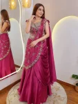 RICH LOOK CREPE SILK EMBROIDERY SEQUENCE WORK LEHENGA SAREE WITH STITCHED BLOUSE PINK