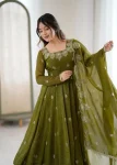 RICH LOOK CRUNCHY SILK EMBROIDERY SEQUENCE WORK GOWN BOTTOM WITH DUPATTA FESTIVE WEAR WHOLESALE PRICE ETHNIC GARMENT (2)