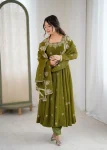 RICH LOOK CRUNCHY SILK EMBROIDERY SEQUENCE WORK GOWN BOTTOM WITH DUPATTA FESTIVE WEAR WHOLESALE PRICE ETHNIC GARMENT (2)