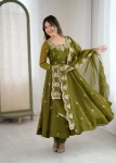RICH LOOK CRUNCHY SILK EMBROIDERY SEQUENCE WORK GOWN BOTTOM WITH DUPATTA FESTIVE WEAR WHOLESALE PRICE ETHNIC GARMENT (2)