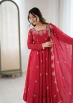 RICH LOOK CRUNCHY SILK EMBROIDERY SEQUENCE WORK GOWN BOTTOM WITH DUPATTA WEDDING WEAR WHOLESALE PRICE ETHNIC GARMENT (3)