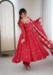 RICH LOOK CRUNCHY SILK EMBROIDERY SEQUENCE WORK GOWN BOTTOM WITH DUPATTA WEDDING WEAR WHOLESALE PRICE ETHNIC GARMENT (3)