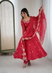 RICH LOOK CRUNCHY SILK EMBROIDERY SEQUENCE WORK GOWN BOTTOM WITH DUPATTA WEDDING WEAR WHOLESALE PRICE ETHNIC GARMENT (3)